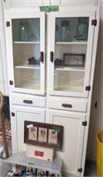 Cream Painted Jelly Cupboard. 31x12x65". Contents