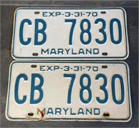 MATCHING SET 1970 MARYLAND LICENSE PLATES