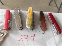 5 Swiss Army type knives