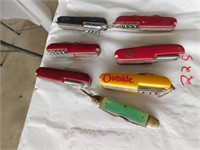 6 Swiss Army type knives, 1 pockey knife
