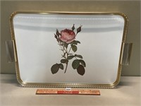 LOVELY GOLD TRIMMED FLORAL SERVING TRAY