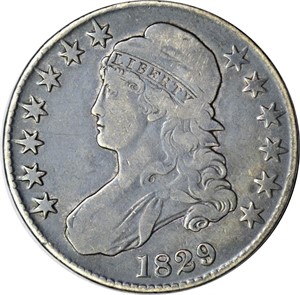 1829 CAPPED BUST HALF DOLLAR - FINE, DARK