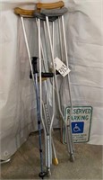 Crutches,-2 sets, ski pole & handicap sign