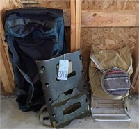 Lot with back packs, pack board & canteen