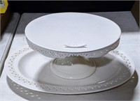 Cake Plate & Platter w/Detailed Trim