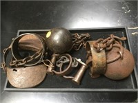 Antique poss repro prisoner ball & chain w/ wood