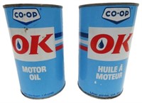 2 CO-OP OK MOTOR OIL QUART CANS