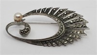 Antique Sterling Silver Marcasites Brooch