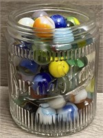 Antique Burma-Shax Glass Jar With Old Marbles
