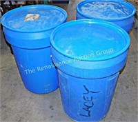 3 30 Gallon Poly Drums Containers w/ Lids