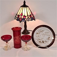 Stain Glass Lamp, Ruby 40th Anniversary Glass