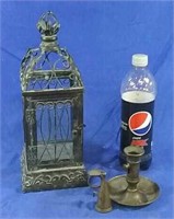 Metal candle lantern and holder