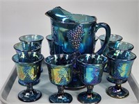 VINTAGE CARNIVAL GLASS PITCHER & (10) TUMBLERS