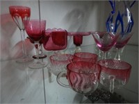 Crystal Vase Cranberry Goblets Cups Shade