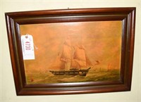 Framed print on board of sailing ship 19” x 27”