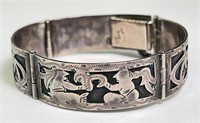 Vintage 900 Silver Signed Onyx Bracelet 25 Grams