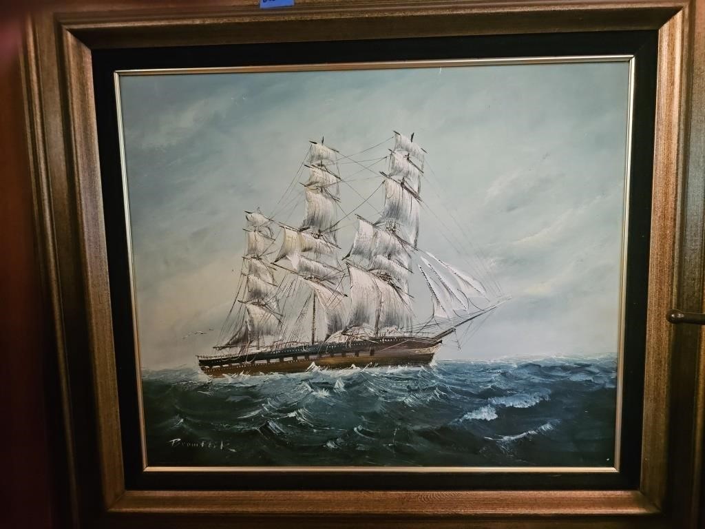 Oil Painting Ship picture Brian Pak signed 3