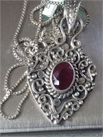 New Sterling Ruby Necklace 18"