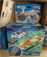 TRAY OF GOGGLES, POOL FLOATS