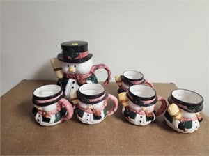 Snowman Pithcer and 5 Cups