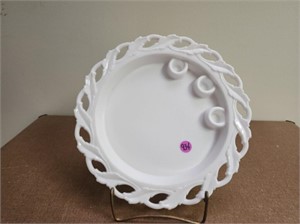 Milk Glass Candle Holder Plate