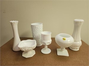 6 Milk Glass Vases and Bowls