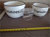 White Enamel Bucket W/ Handle Potatoes Vegetables