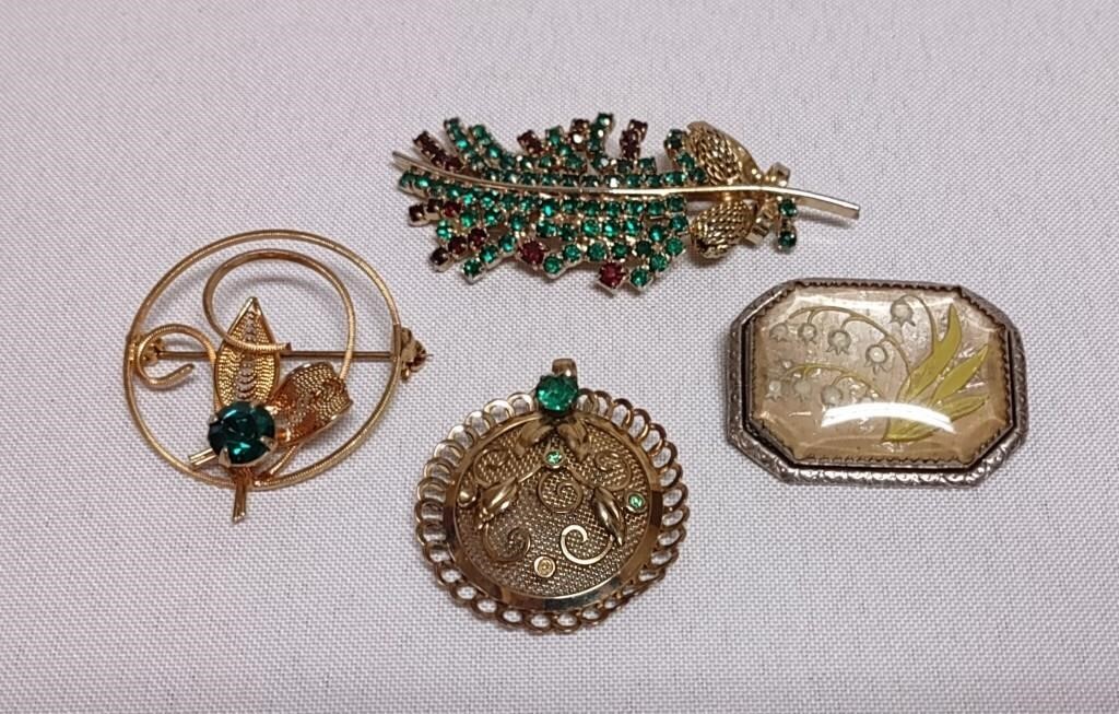 Regal G.F. Pendant, (3) Brooches (Two Are Damaged)
