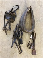 Horse Collar, 2-Heavy Horse Bridles & Pr of Bells