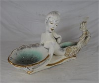 Mermaid Statue Topless Holding Shell Planter