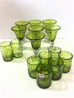 Lot of 15 Green Art Glass Including 7