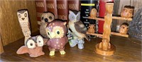 Lot of Owl Figurines - Wooden, Clay, Ceramic,