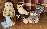 Lot of Vintage Owl Figurines - Glass &