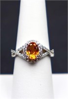 Sterling oval cut citrine ring, lab grown
