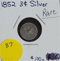 1852 SILVER 3-CENT U.S. COIN