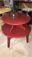 Two tier table painted antique-ish red, 25 x 24