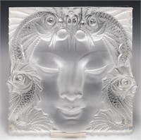 Lalique Crystal Masque de Femme Plaque w/ Stand.