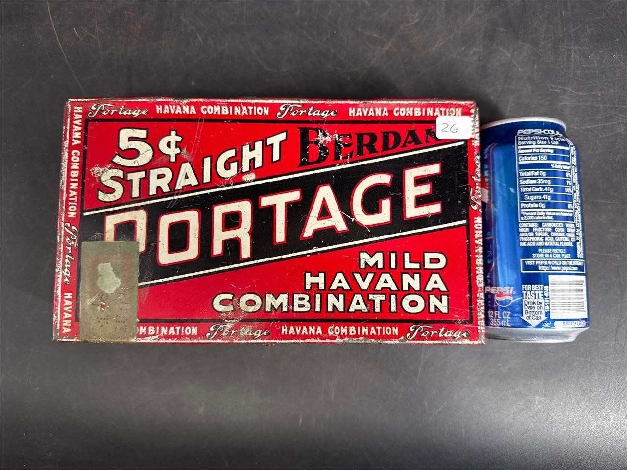 PORTAGE 5 CENT TOBACCO CIGAR TIN BOX