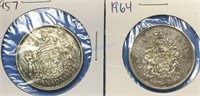 1957 & 1964 Silver Half Dollars