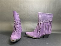 Oak Tree Farms Purple Suede Fringed Boots Size 6.5