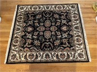 Black and Cream Fringed Rug