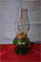 GREEN FINGER OIL LAMP, APPROX 13" TALL W/CHIMMEY