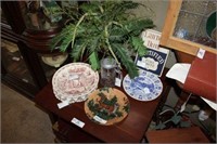 3 Collector Plates, Beer Stein, Wood Sign & Plant