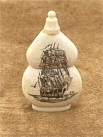 Antique Ivory Snuff Bottle w/ Sailing Ship, spoon