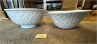 2 Large White Basket Weave Serving Bowls