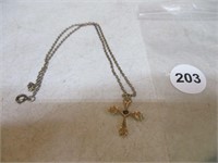 Cross Necklace with Ruby Stone