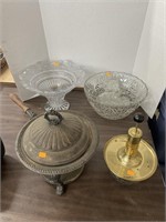 Vintage plated schaffing dish, punch bowls,