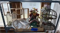 14” metal bird cage decor, 16”x16” shelf, glass