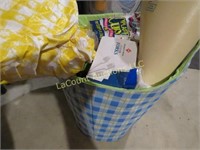 tote w paper products forks cups plates bags