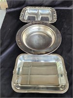 Sliver plated serving dishes.